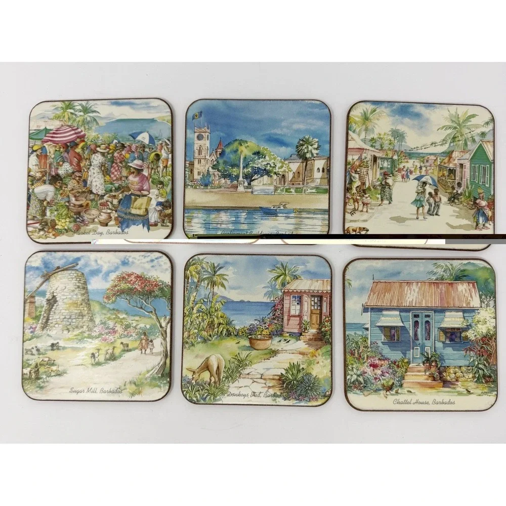 Vintage Pimpernel  Barbados Scenery Drink Coasters Set of 6 Cork Backed England